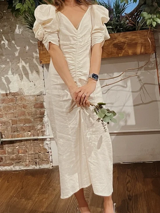 Cult Gaia Ruched Puff Sleeve Midi Dress - Picture 1 of 4